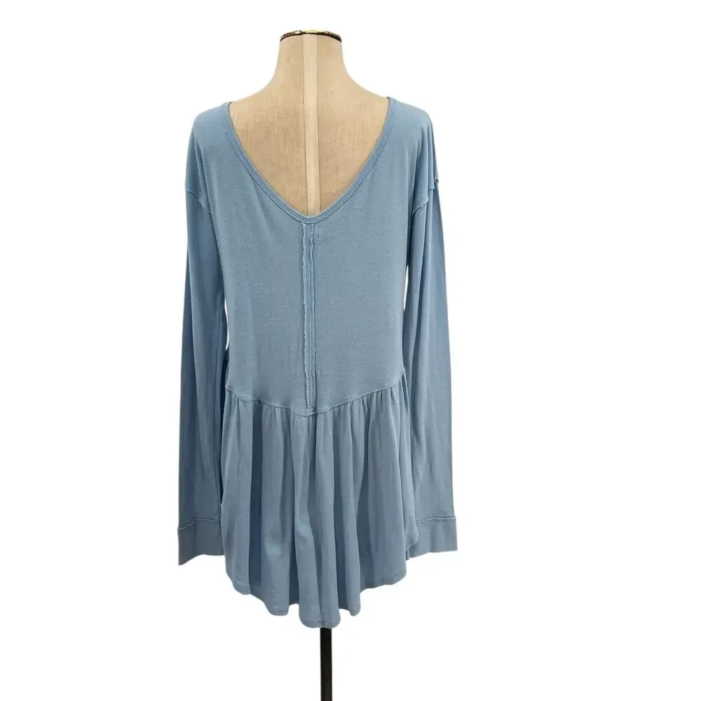 Free People We The Free Rose Petal Tee Shirt Long Sleeve‎ Blue Size Large